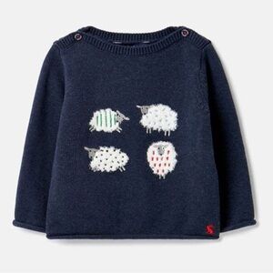 Joules Infant Barney Knitted Sweater Cotton Navy  Fuzzy Sheep Size 3-6 Months
